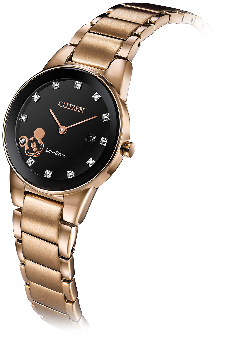 Citizen Mickey Mouse Ladies EcoDrive Rose Gold Black Dial